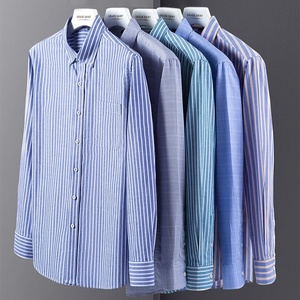 Chemise à manches longues boutonnée en coton Oxford 100% pour homme, à rayures, OEM ODM, lavage enzymatique, style business décontracté, à carreaux, vente en gros - Product Image 1