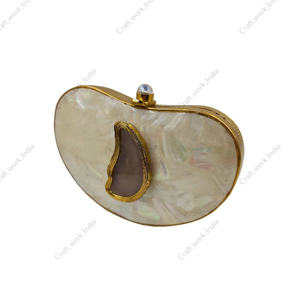 Indian Handmade Mother Of Pearl Shell <b>Clutch</b> With Organic Curved Shape <b>Gold</b> Frame Evening Bridal Party Statement <b>Clutch</b> <b>bag</b> - Product Image 3