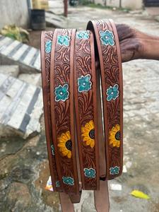 Hand tooled leather <b>belts</b> with artisan detailing ideal for fashion wear gifting <b>western</b> outfits traditional styles and - Product Image 3