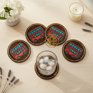 Handmade Beaded Mushroom Coasters Round Red White Cute Design Fabric Mats for Table Decor - Product Image 3