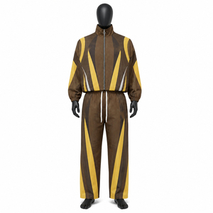 Ensemble de survêtement numérique marron jaune uni pour homme avec sweat à capuche zippé et pantalon à taille élastique, vêtements de sport imperméables et coupe-vent en nylon unisexe - Product Image 1
