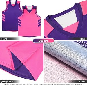 Camiseta de Baloncesto Sublimada Personalizada, Unisex, Sin Mangas, Cuello en V, Malla de Poliéster, Blanca y Morada, para Todas las Temporadas, Corte Atlético 2027 - Product Image 5