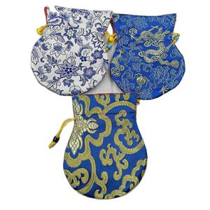 Asthamangal Gift Craft Oval Silk Jewelry <b>Pouch</b> Florals Pattern <b>Drawstring</b> Closure Washable Style Engraved Printing-Thanksgiving - Product Image 3