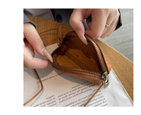 Porte-monnaie en cuir de vachette pleine fleur tanné végétal, mini pochette de rangement pour pièces de monnaie et clés, avec cordon rouge, en cuir véritable