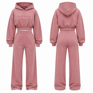 Conjunto de Sudadera Corta Premium y Pantalones Anchos de Felpa para Mujer, Ropa Deportiva de Lujo, OEM ODM - Product Image 3