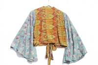 Nueva llegada campana manga corbata superior Fleetwood Mac hecho a mano reciclado seda Crop Amazing Billowing Crop Top para mujer
