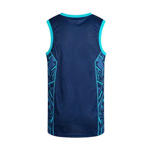 Maillot de basket-ball d'équipe bleu turquoise avec bordure, en maille polyester respirante, sans manches, col rond, pour entraînement sportif de performance - Product Image 2