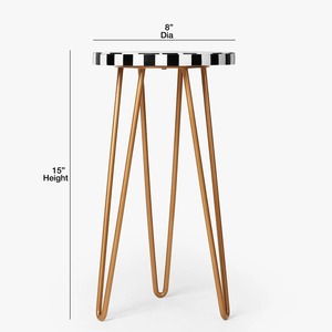 Jardinière ronde en bois artisanale avec incrustation de nacre et support métallique pour salon, balcon, terrasse - Product Image 2