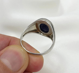 Bague signet homme style bohème en argent 925 rhodié, sertie d'un lapis-lazuli ovale 10x14mm fait main, best-seller, pour mariage - Product Image 3