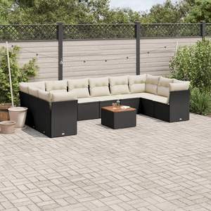 Ensemble de canapés de jardin en bois d'acacia massif avec structure en rotin PE noir et crème - Product Image 1