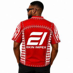เสื้อเจอร์ซีย์คอวีพิมพ์ลายเปลวไฟสีแดงพรีเมียม |   เสื้อสตรีทแวร์ตัวใหญ่ทรงโอเวอร์ไซส์ แต่งลายตารางเพชร 100% โพลีเอสเตอร์ - Product Image 4