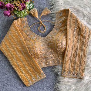 Designer <b>Gold</b> Embroidery And Coding Sequence Work Fandy Silk Fully Stitched Readymade <b>Blouse</b> - Product Image 5