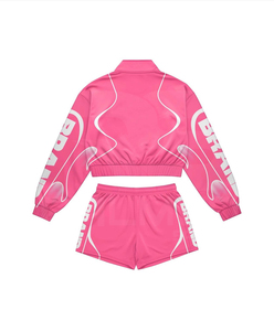 Pink <b>Men's</b> Regular Fit Lightweight Tracksuit 2-Piece Zipper <b>Jacket</b> Shorts Set Full Sleeve <b>Half</b>-<b>Zip</b> Eco-Friendly Windproof - Product Image 5