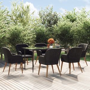 Set da pranzo da giardino nero da 7 pezzi con cuscini per il tempo libero in giardino - Product Image 1