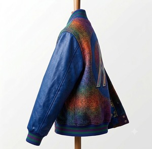 Chaqueta Varsity para Hombre, Mezcla de Lana, Color Degradado, Logotipo Bordado, Forro de Satén, Estilo Preppy, para Otoño - Product Image 4