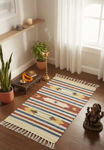 Tapis en coton tissé à la main, motif floral moderne, beige, lavable en machine, écologique, multicolore, pour prière, pique-nique, maison - Product Image 4