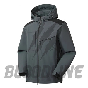 Chaqueta con Capucha Gris para Hombre, Cortavientos, Manga Larga, para Invierno y Actividades al Aire Libre, con Diseño de Rayo Estampado - Product Image 1