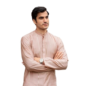 <b>Men</b>’s Silk Blend Kurta <b>Set</b> with Vertical Sequin Embroidery – Perfect <b>for</b> Weddings & Celebrations Regular Fit Kurta <b>Pajama</b> - Product Image 1