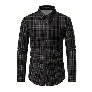 Camisa de Franela Clásica para Hombre en Color Negro con Contraste, Hecha a Medida con el Mejor Material y Tela Suave - Product Image 1