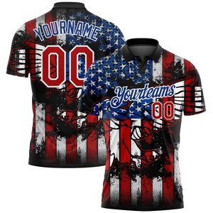 Camiseta de golf de alto rendimiento con diseño de águila 3D en negro y rojo real, personalizada y de las más vendidas en la industria, venta directa al por mayor. - Product Image 1