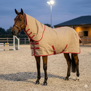 Alfombra de caballo de yute transpirable duradera excelente durabilidad con combinación de encuadernación roja para todas las estaciones - Product Image 2