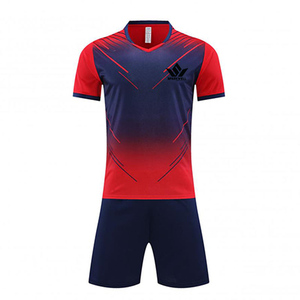 Ensemble de maillot de football personnalisé bleu marine dégradé, col en V, manches courtes, uniforme d'équipe adulte sublimé avec short - Product Image 2