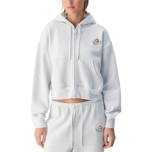 Sudadera con capucha y cremallera completa para mujer, gris claro, personalizada, de forro polar premium, con capucha y cremallera, de color liso, mezcla de algodón - Product Image 1
