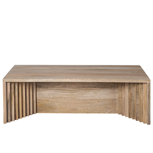 Table basse carrée en bois de manguier massif, design minimaliste cannelé, finition naturelle, nouvelle collection moderne pour salon et bureau à domicile - Product Image 2
