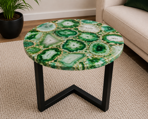 Table d'appoint en agate verte, table d'appoint de luxe en pierres précieuses, table basse ronde, mobilier moderne pour salon - Product Image 2