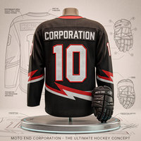 Set Jersey Hoki Es Moto End Corporation Unisex Sublimasi V-Neck Lengan Panjang Penyerap Keringat Dewasa Olahraga Musim Dingin Logo Kustom