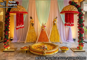 Ensemble d'Urli en fibre de lotus doré pour les cérémonies de mariage Haldi et Mehndi, pot de lotus traditionnel pour mariage sud-indien à prix abordable - Product Image 2