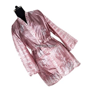 Bata Sexy para Mujer, Kimono Corto de Seda, Bata de Baño Bohemia de Verano, Kimono Corto de Manga Larga, Bata de Seda para Mujer, Kimono Corto de Algodón - Product Image 5