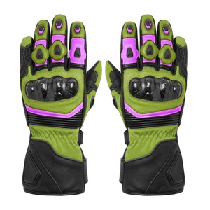 SAAR INDUSTRIES Racing <b>Gloves</b> Full Finger <b>Leather</b> <b>Green</b> Pink Touchscreen Compatible Unisex Riding Universal Season Waterproof - Product Image 5