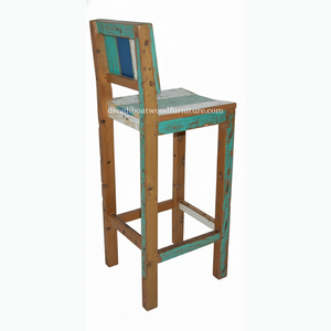 Tabouret de bar design en bois de bateau recyclé, style rustique vintage industriel, bois coloré original, pour pub, café, restaurant - Product Image 2