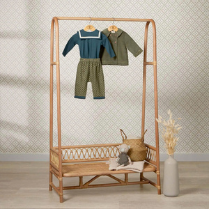 Rattan cloth display <b>rack</b> handwoven cane wood clothes <b>racks</b> competitive price natural clothing rail - Product Image 1