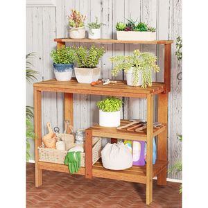 1 Pezzo Banco da Lavoro per Giardinaggio Esterno con Ripiani Aperti in Legno per Piante e Coltivazione - Product Image 1