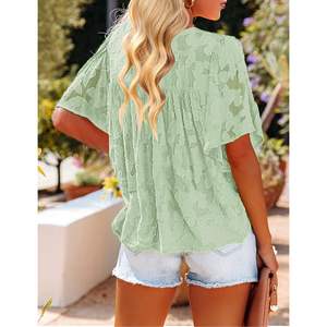 2025 blusas y Camisas de mujer con textura floral, blusas con picardías de manga acampanada, blusas fluidas con diseño único - Product Image 3