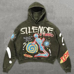 Sweat à capuche oversize décontracté en coton French Terry avec logo personnalisé, effet délavé, imprimé graphique et logo en relief pour streetwear - Product Image 6