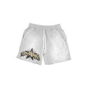 Pantalones cortos de algodón para hombre con efecto lavado ácido, bajo sin rematar, estampado serigrafiado, logo en relieve, estilo streetwear personalizado, ajuste holgado - Product Image 3