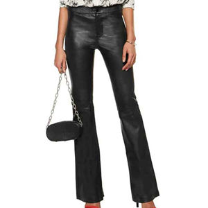 Pantalon évasé moulant taille haute en cuir véritable de mouton, coupe large, coupe-vent, doux, pour soirée et club - Product Image 5