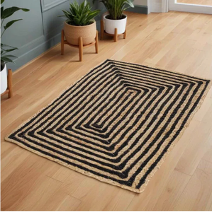 Alfombra de yute oscura con borde festoneado, alfombra boho tejida a mano para sala de estar, dormitorio, hoteles, habitaciones comerciales - Product Image 1