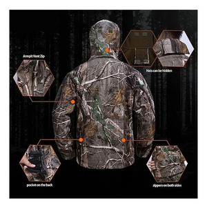 Men's Camouflage Soft <b>Shell</b> Hunting Jacket Waterproof Windproof Breathable Moisture Wicking Full Sleeve With Hood And Pockets - Product Image 2