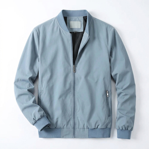 Chaqueta bomber azul claro para hombre, con cuello alto, cierre de cremallera, informal, lisa, para primavera - Product Image 5