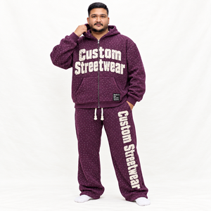 Ensemble de survêtement en molleton épais personnalisé avec lettres en relief et strass, veste zippée et pantalon baggy, streetwear unisexe, ensemble de survêtement assorti - Product Image 2