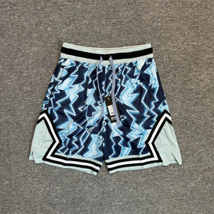 Shorts de basketball pour garçons, bleu uni, en mesh respirant, avec cordon de serrage, taille élastique, shorts de sport d'été, imprimé sublimé à blocs de couleur - Product Image 1