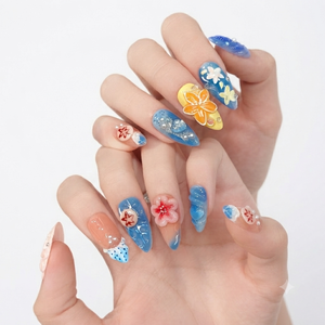 Diseño de uñas acrílicas cortas de almendra para dedo-Ocean Blue Tropical & Summer Resort Coral Tide Promise - Product Image 3