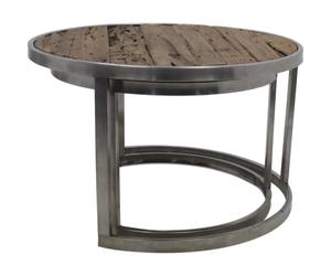 <b>Rustic</b> Old Recycled Elm <b>Wood</b> Industrial Style Round <b>Coffee</b> <b>Table</b> with Metal Frame Nesting Set for Living Room Furniture - Product Image 2