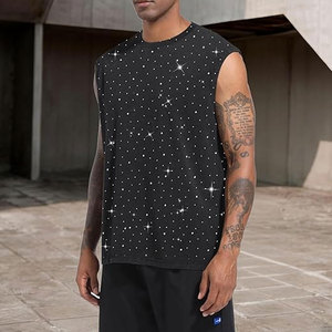 Men's Vintage Glitter <b>Rhinestone</b> Tank <b>Top</b> Acid Wash Streetwear Sleeveless Crew Neck Cotton T Shirt Sparkly Graphic Casual - Product Image 3