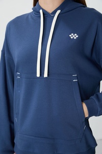 <b>Women</b>’s <b>Navy</b> <b>Blue</b> Oversized Pullover Hoodie Sweatshirt Casual Drawstring Hooded Fleece <b>Top</b> with Kangaroo Pocket <b>For</b> Sportswear - Product Image 4