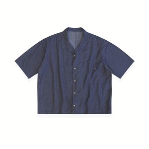 ชุดเสื้อเชิ้ตยีนส์และกางเกงขาสั้นลำลองสำหรับฤดูร้อน แบบสวมใส่ได้ทั้งชายและหญิง สไตล์วินเทจ ติดกระดุม  ผ้าฝ้ายเดนิมทรงโอเวอร์ไซส์  พร้อมปักโลโก้ตามสั่ง - Product Image 4